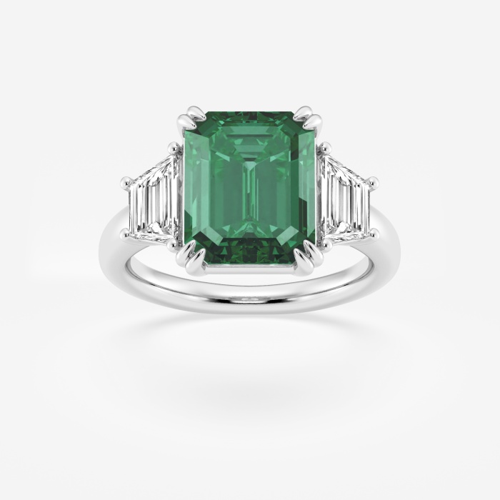 11x9mm Created Emerald and 1 ctw Lab Grown Diamond Three-Stone Engagement Ring