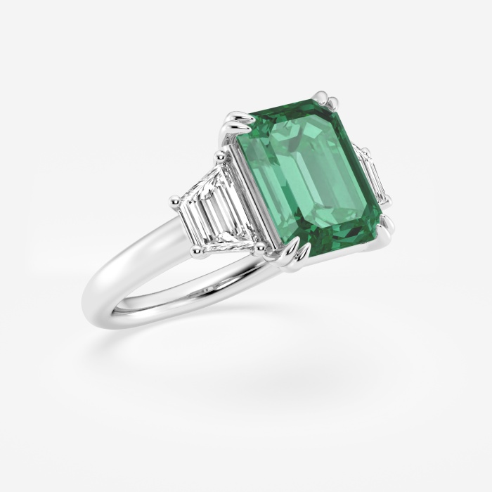 Additional Image 1 for  11x9mm Created Emerald and 1 ctw Lab Grown Diamond Three-Stone Engagement Ring
