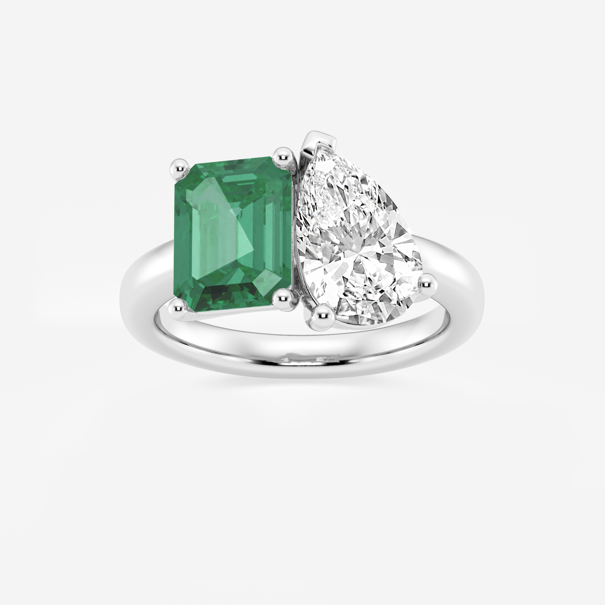 9x7mm Created Emerald and 2 3/8 Pear Cut Lab Grown Diamond Two Stone ...