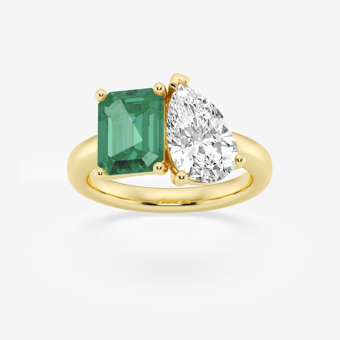 2CT Simulated Emerald Diamond Toi Et Moi Ring Statement 14K Yellow