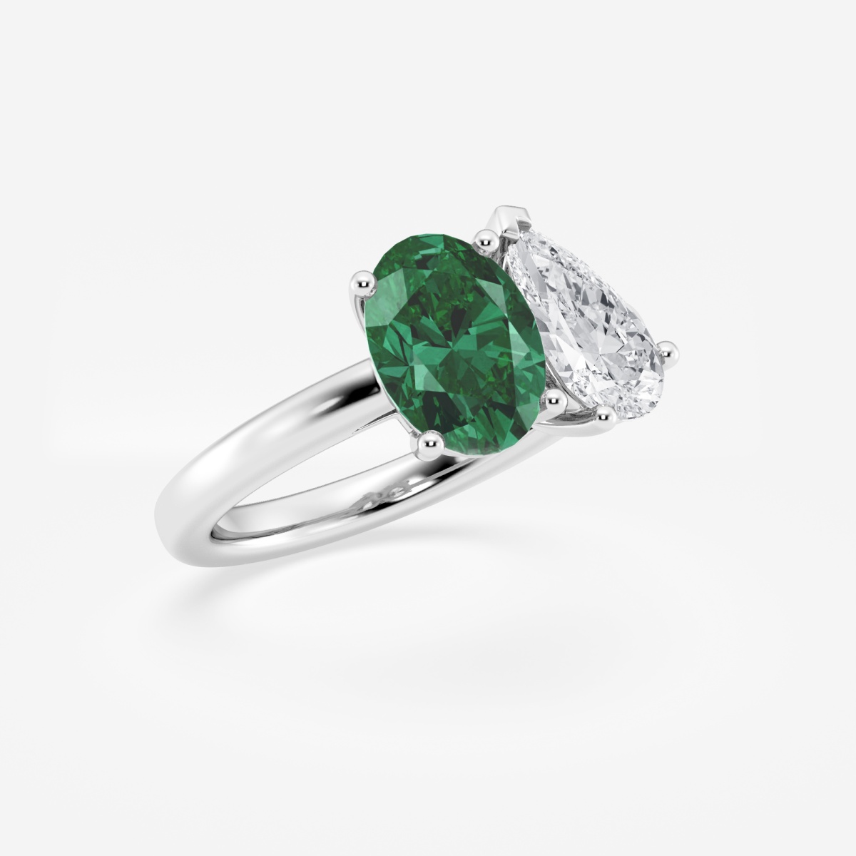 Additional Image 1 for  9x7mm Oval Cut Created Emerald and 1 1/2 ctw Pear Cut Lab Grown Diamond Two Stone Engagement Ring