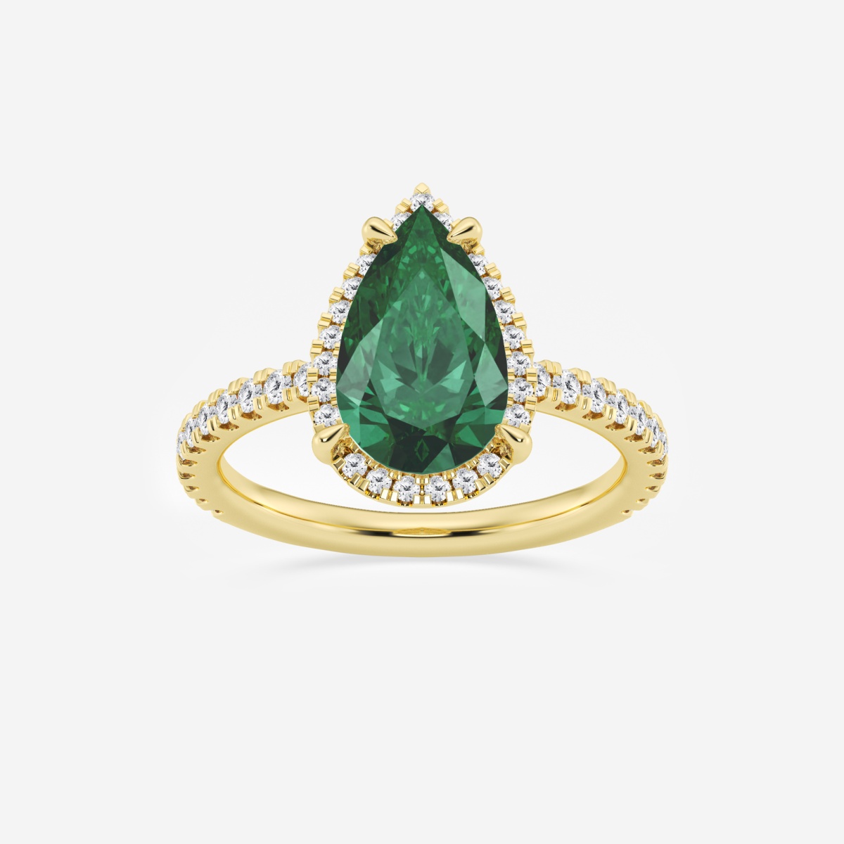 12x7mm Pear Cut Created Emerald and 1/2 ctw Lab Grown Diamond Halo Engagement Ring