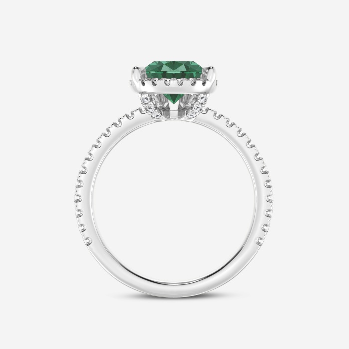 12x7mm Pear Cut Created Emerald and 1/2 ctw Lab Grown Diamond Halo  Engagement Ring 14K White Gold