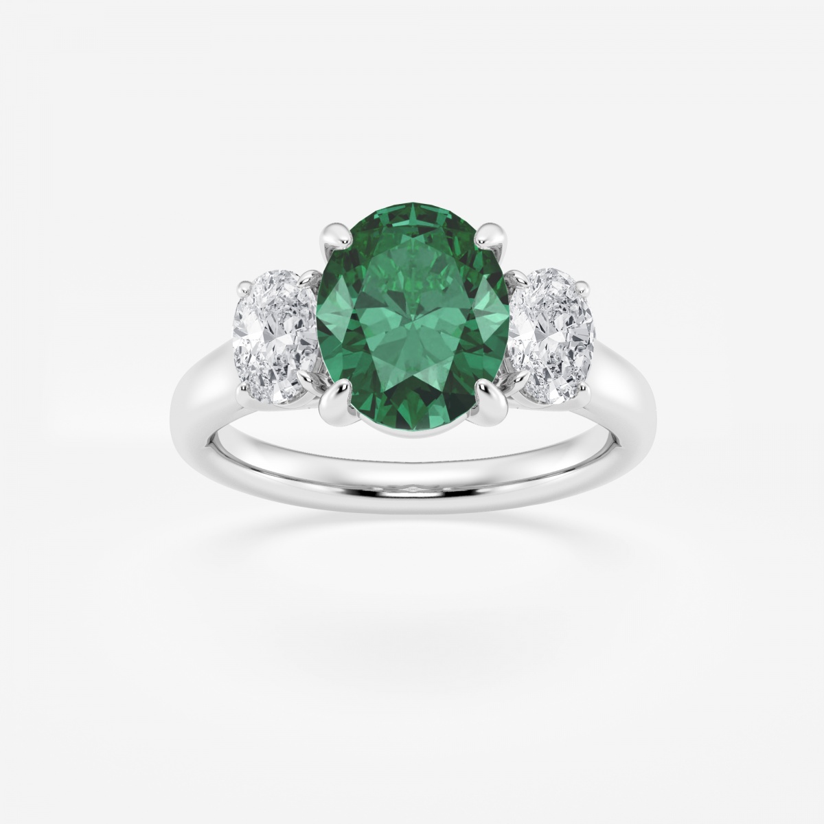 10x8 mm Oval Cut Created Emerald and 7/8 ctw Lab Grown Diamond Three ...