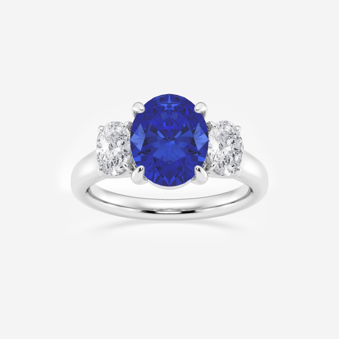 3 2/5 ctw Oval Cut Sapphire and Oval Lab Grown Diamond Three-Stone Engagement Ring