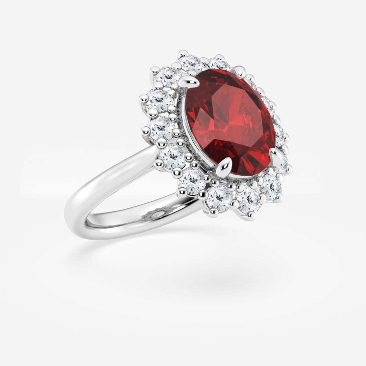 Additional Image 1 for  11x9 mm Oval Cut Created Ruby and 7/8 ctw Lab Grown Diamond Halo Engagement Ring