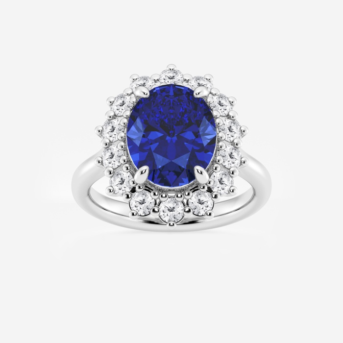 11x9 mm Oval Cut Sapphire and 7/8 ctw Round Lab Grown Diamond Halo Engagement Ring