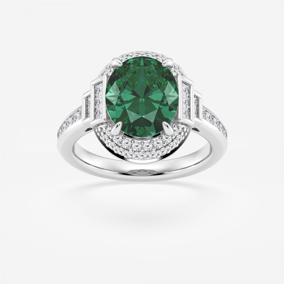 11x9 mm Oval Cut Created Emerald and 3/4 ctw Lab Grown Diamond Side ...