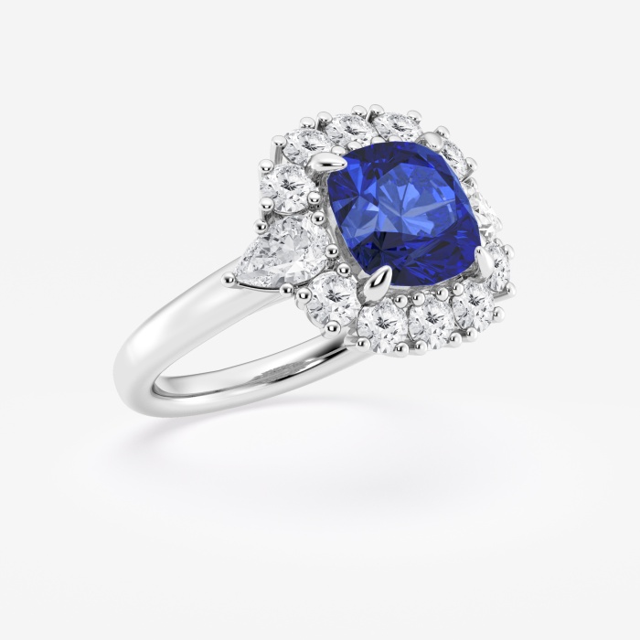 Additional Image 1 for  8 mm Cushion Cut Created Sapphire and 1 1/3 ctw Round and Pear Lab Grown Diamond Halo Engagement Ring