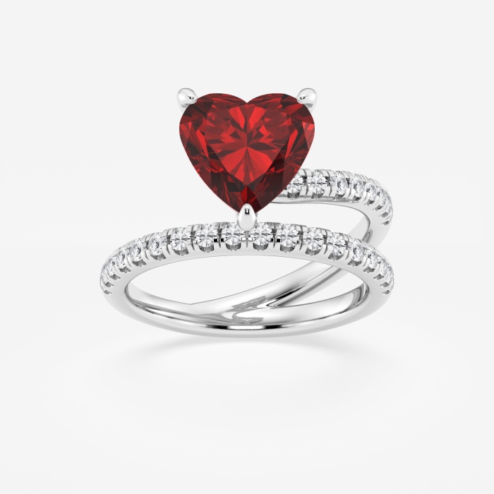 9.5 mm Heart Shaped Created Ruby and 1/2 ctw Round Lab Grown Diamond Solitaire Engagement Ring with Side Accents