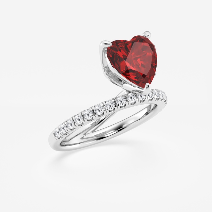9.5 mm Heart Shaped Created Ruby and 1/2 ctw Round Lab Grown Diamond Solitaire Engagement Ring with Side Accents