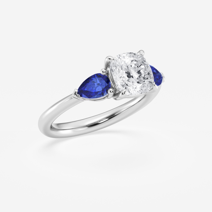 Additional Image 1 for  2 ctw Cushion Lab Grown Diamond and 6.0x3.8 mm Pear Shape Created Sapphire Side Stone Engagement Ring