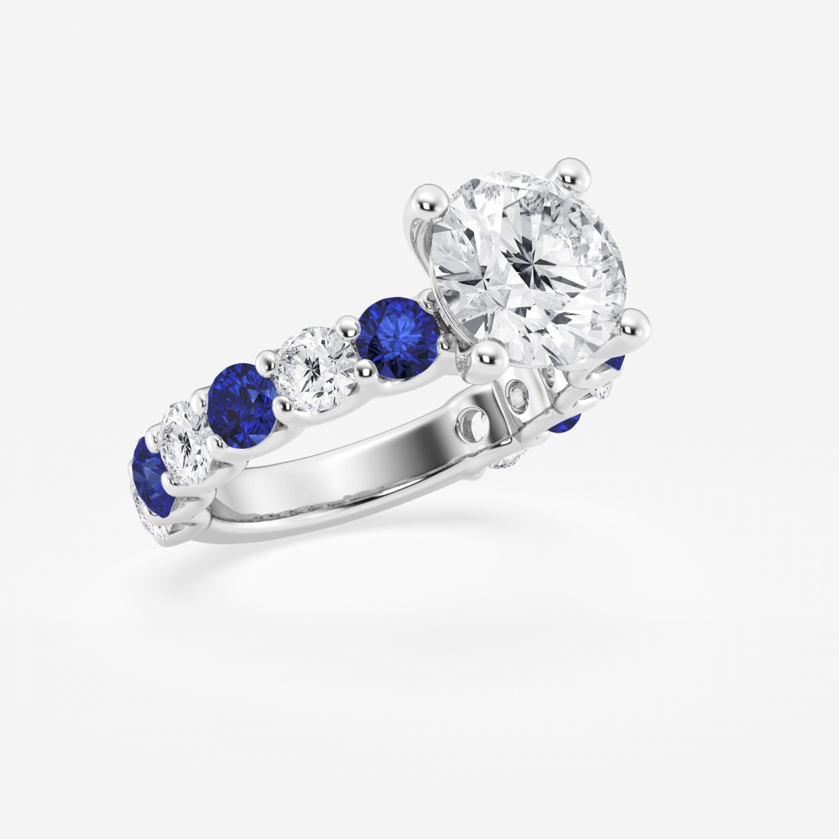 Additional Image 1 for  3 1/2 ctw Round Lab Grown Diamond and 3.5mm Round Created Sapphire Side Stone Engagement Ring