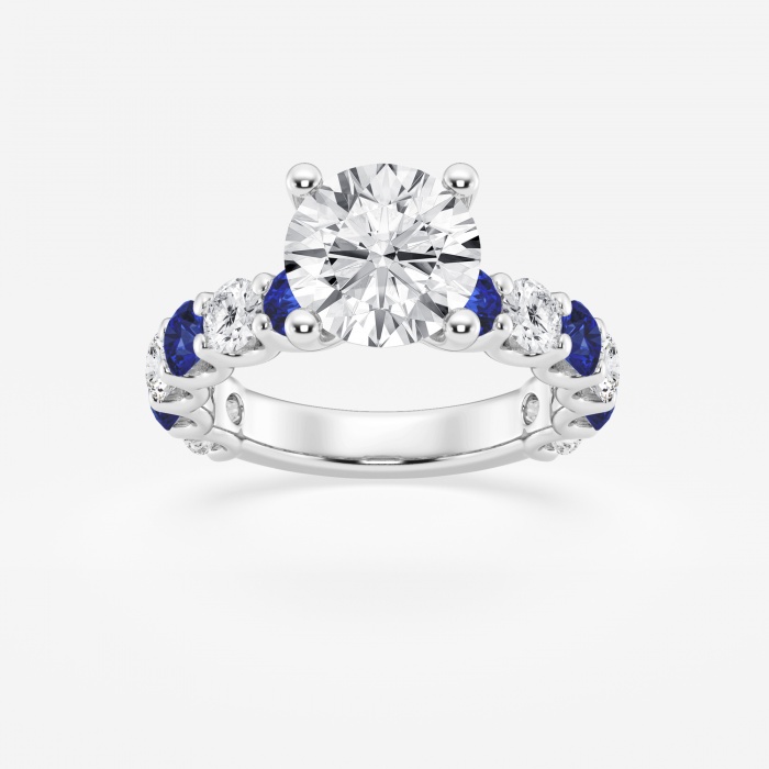 3 1/2 ctw Round Lab Grown Diamond and 3.5mm Round Created Sapphire Side Stone Engagement Ring