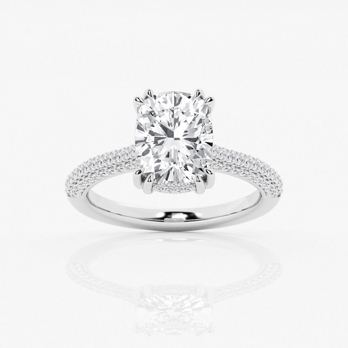 5 Carat Elongated Cushion Lab Grown Diamond & Cushion Pave Ring