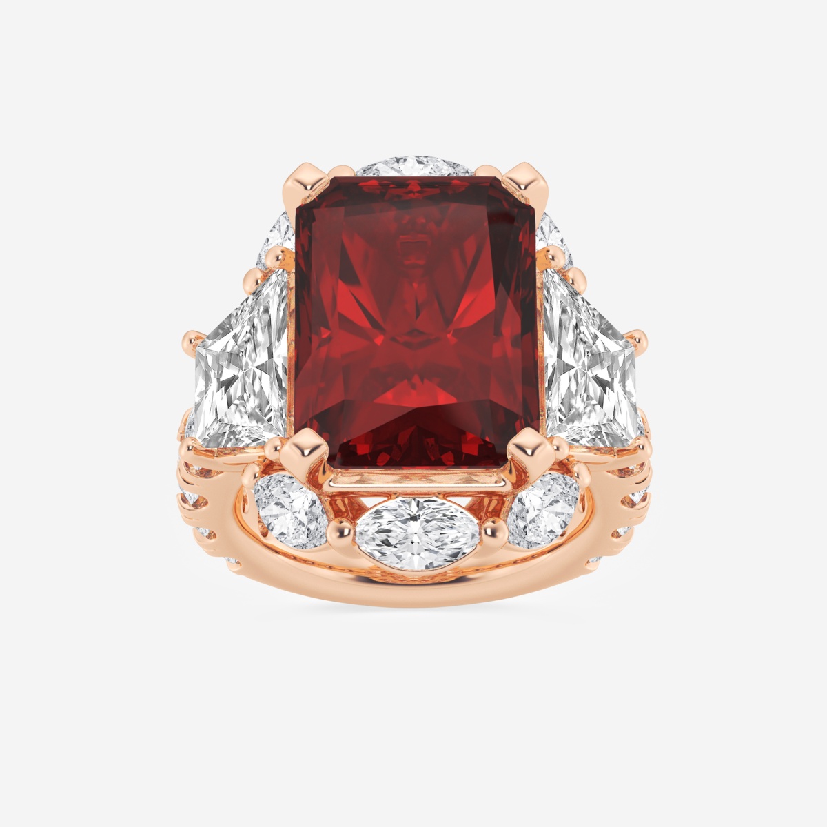 Orchid 16x11 mm Radiant Cut Ruby and 6 ctw Trapezoid Lab Grown