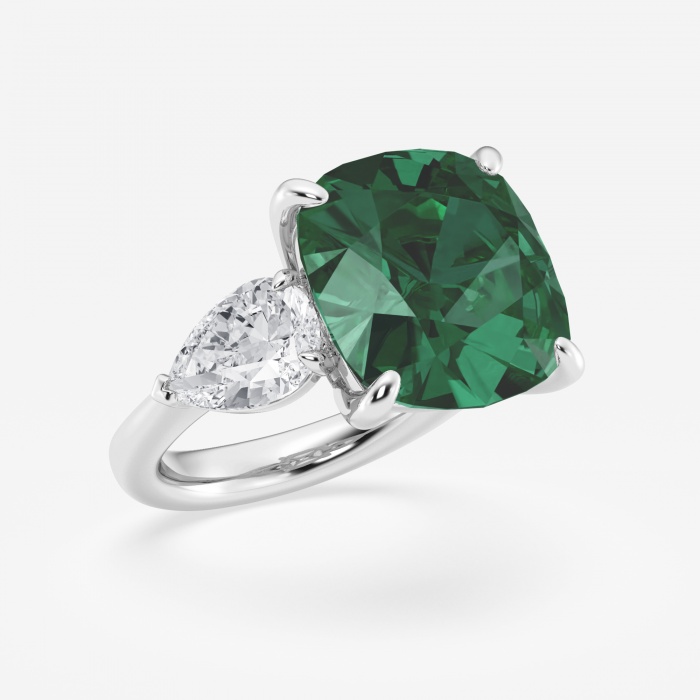 13.4mm Cushion Cut Created Emerald and 2 ctw Pear Lab Grown Diamond ...