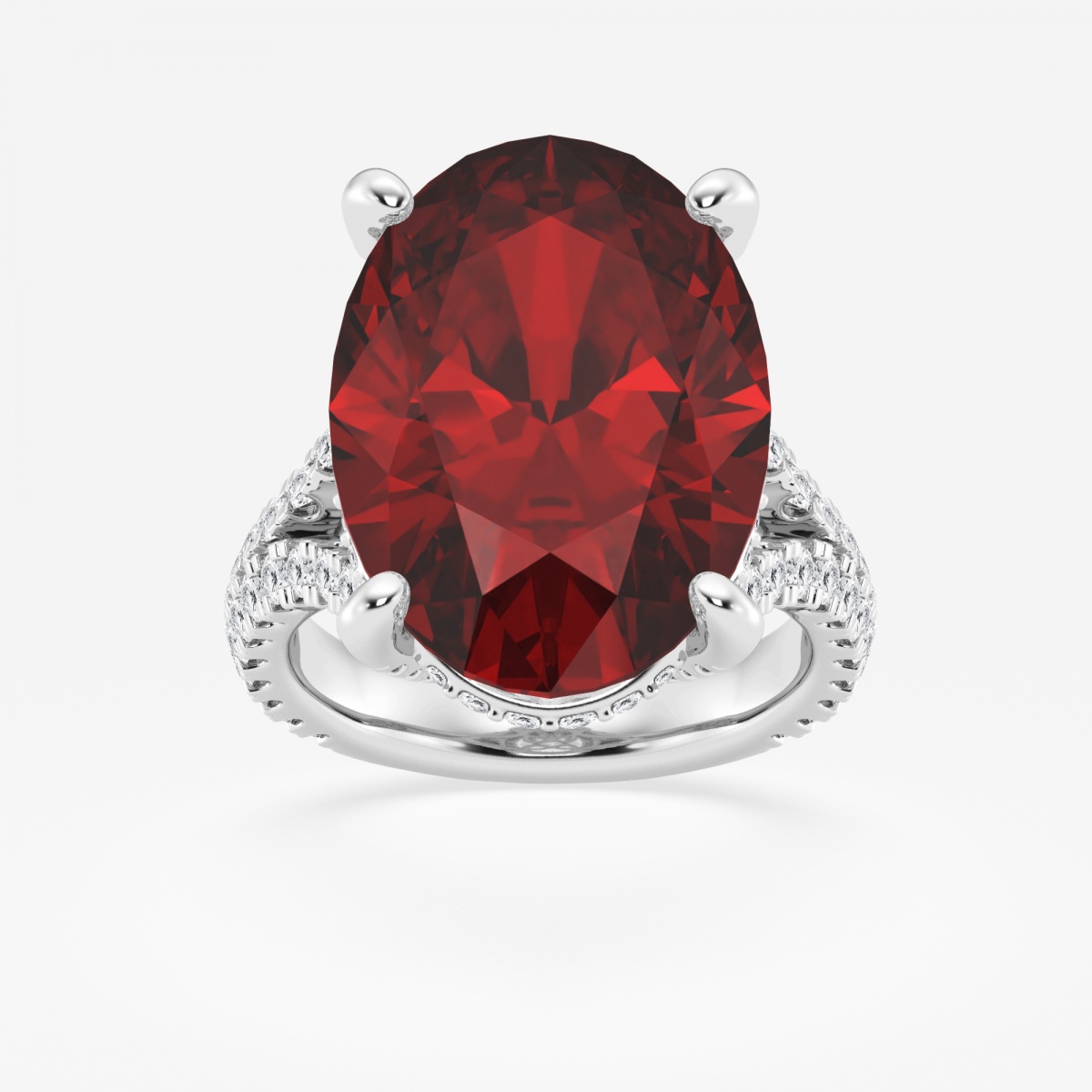 19.5x13.9mm Oval Cut Created Ruby and 1 1/2 ctw Round Lab Grown Diamond Hidden Halo Engagement Ring