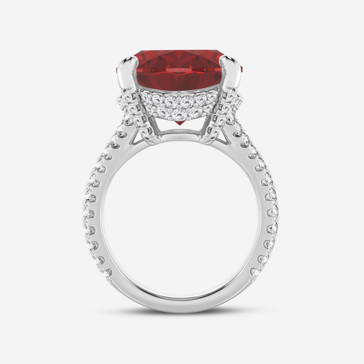 Additional Image 1 for  19.5x13.9mm Oval Cut Created Ruby and 1 1/2 ctw Round Lab Grown Diamond Hidden Halo Engagement Ring