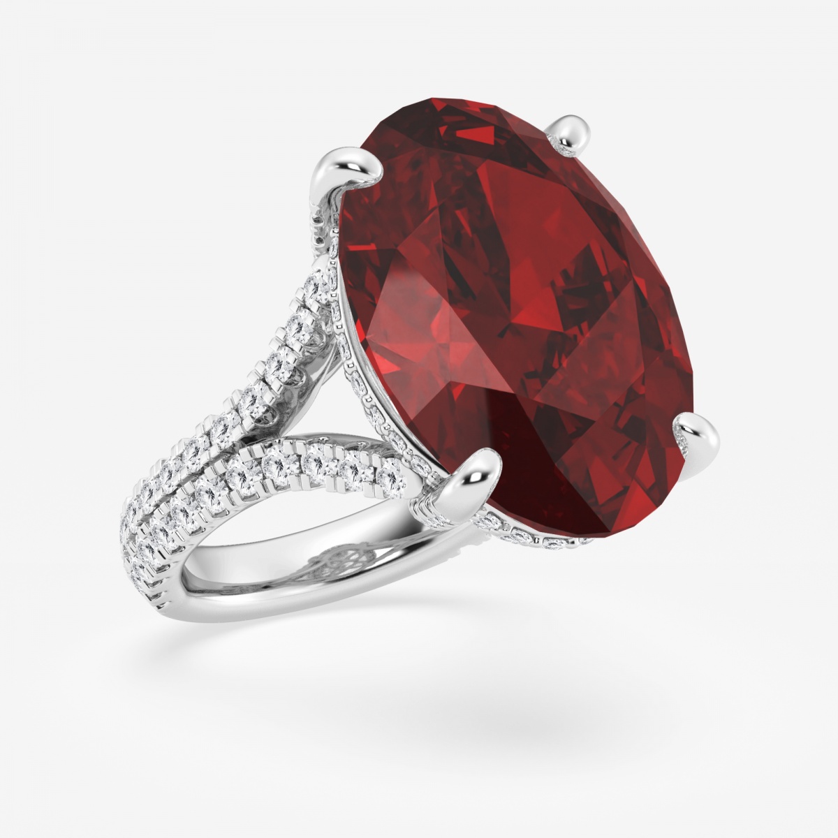 Additional Image 2 for  19.5x13.9mm Oval Cut Created Ruby and 1 1/2 ctw Round Lab Grown Diamond Hidden Halo Engagement Ring
