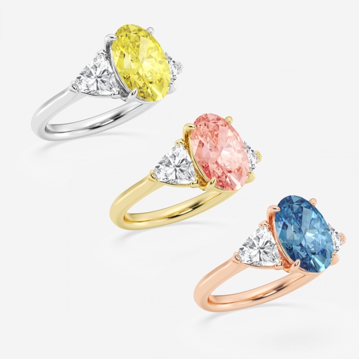Fancy Blue Oval Three Stone Engagement Ring
