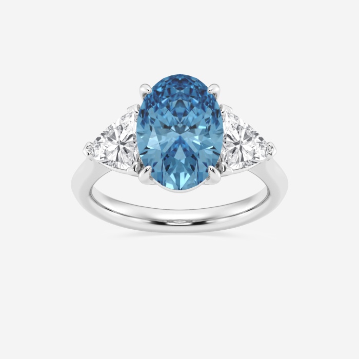 Fancy Blue Oval Three Stone Engagement Ring