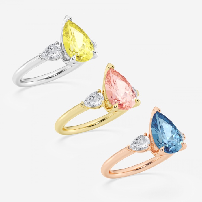 Fancy Blue Pear Three Stone Engagement Ring