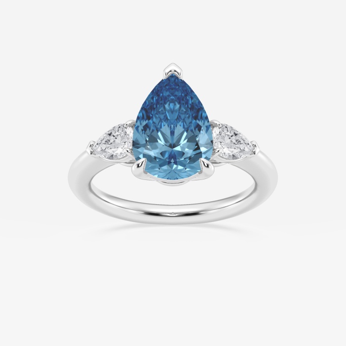 Fancy Blue Pear Three Stone Engagement Ring
