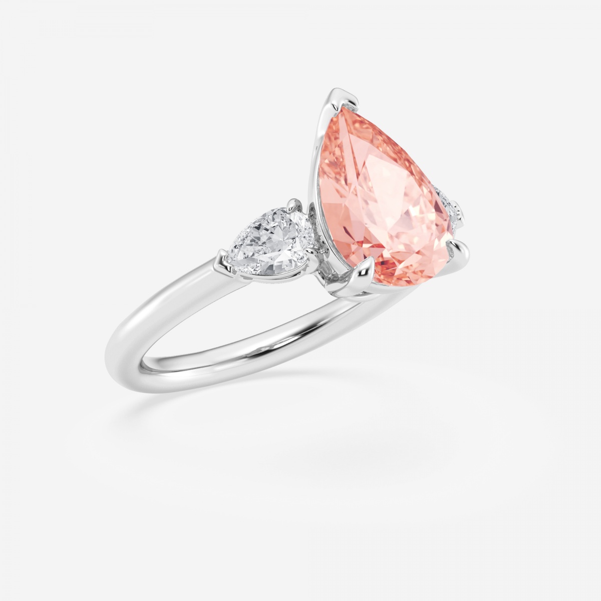 Immagine aggiuntiva 1 per anello di fidanzamento con tre pietre di diamanti coltivati ​​in laboratorio con pera rosa fantasia da 2 1/2 ctw