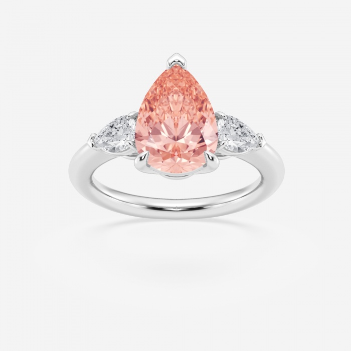 2 1/2 ctw Fancy Pink Pear Lab Grown Diamond Three Stone verlovingsring