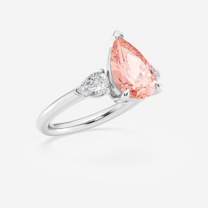 Imagen adicional 1 para anillo de compromiso de tres piedras con diamantes cultivados en laboratorio y pera rosa elegante de 2 1/2 ctw