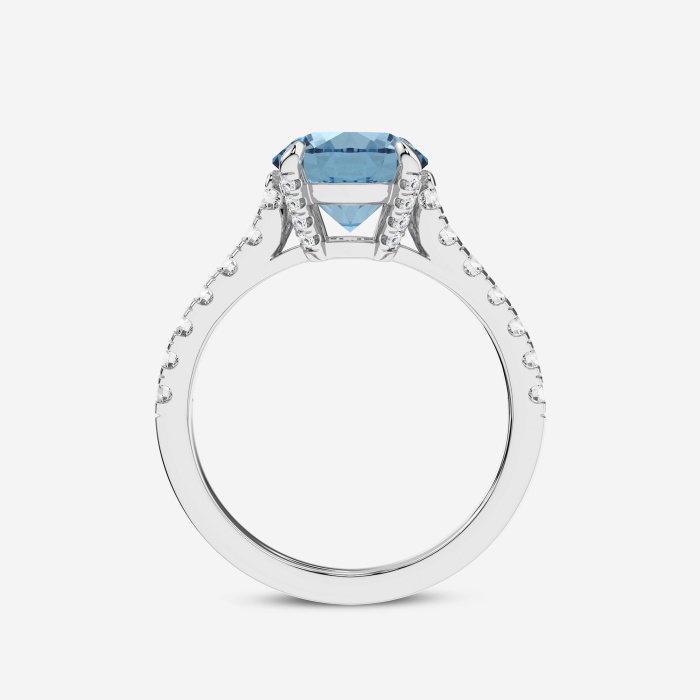 Fancy Blue Round Side Stone Engagement Ring