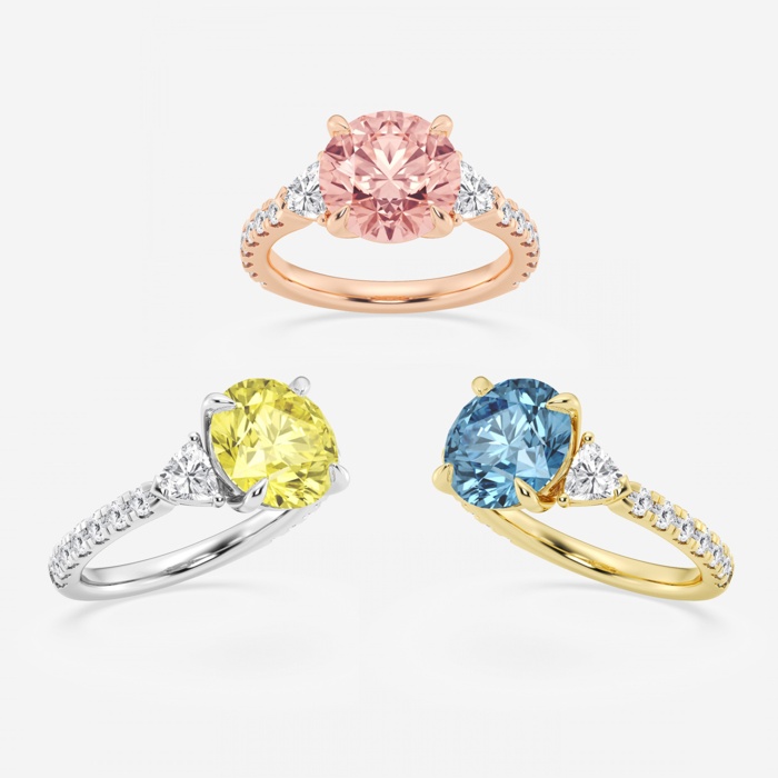 Fancy Blue Round Side Stone Engagement Ring