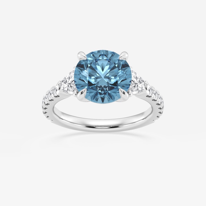 Fancy Blue Round Side Stone Engagement Ring