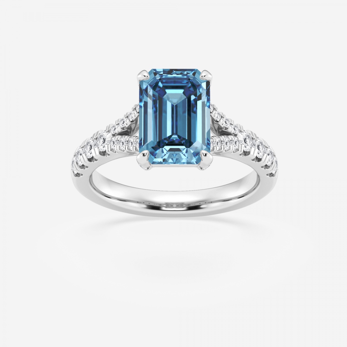 3 1/2 ctw Fancy Blue Round Lab Grown Diamond Split Shank Side Stone Engagement Ring