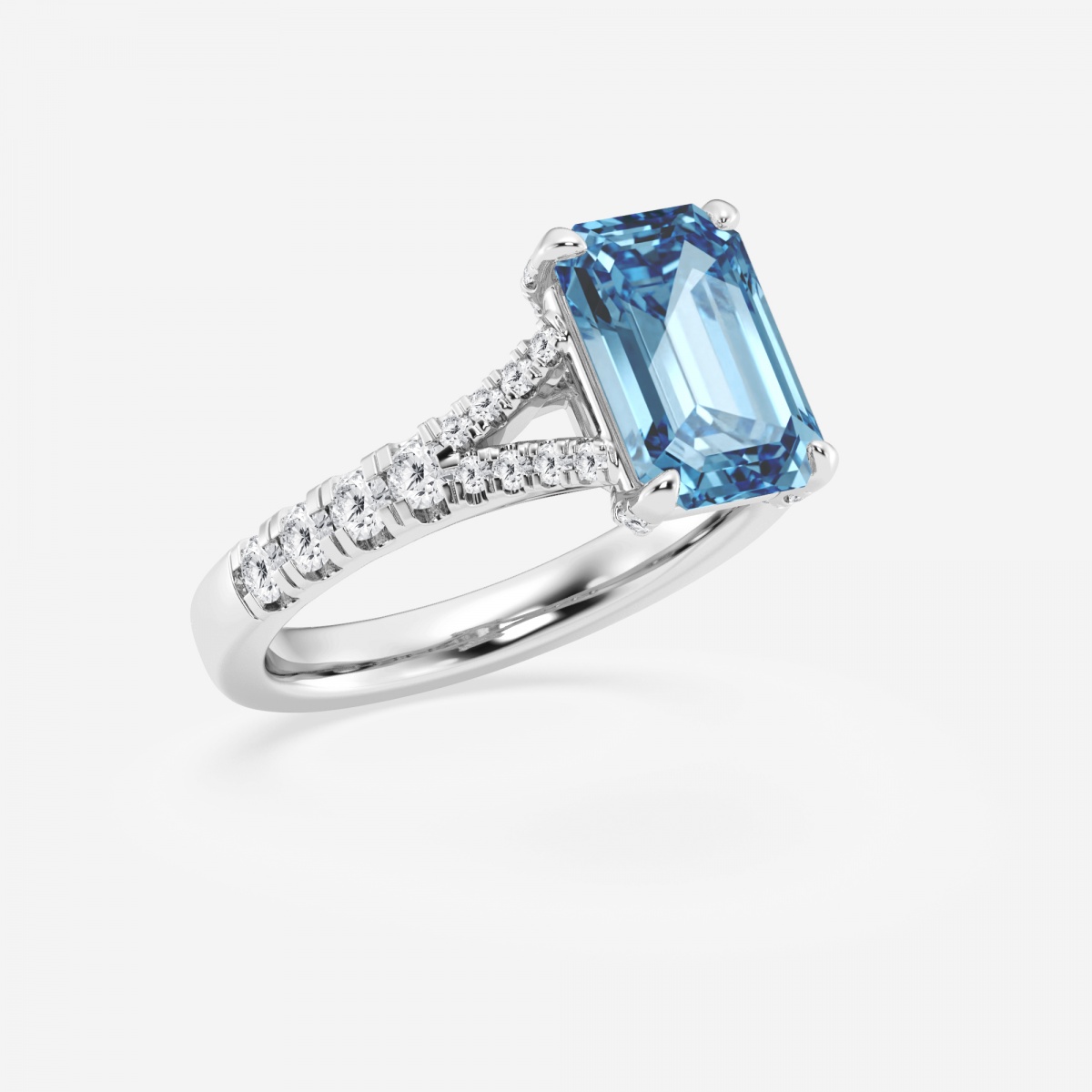 Additional Image 2 for  3 1/2 ctw Fancy Blue Round Lab Grown Diamond Split Shank Side Stone Engagement Ring
