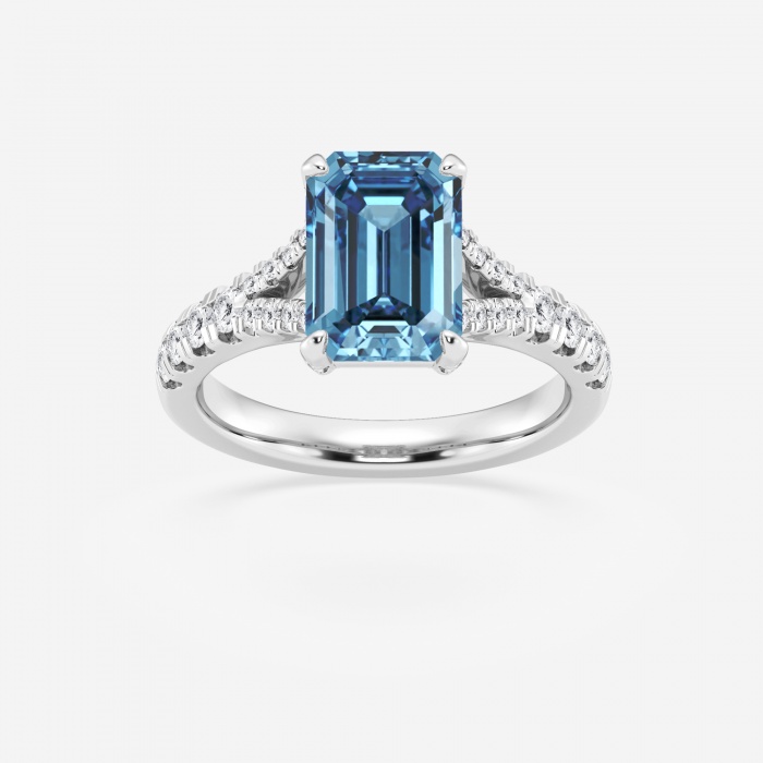 3 1/2 ctw Fancy Blue Round Lab Grown Diamond Split Shank Side Stone Engagement Ring