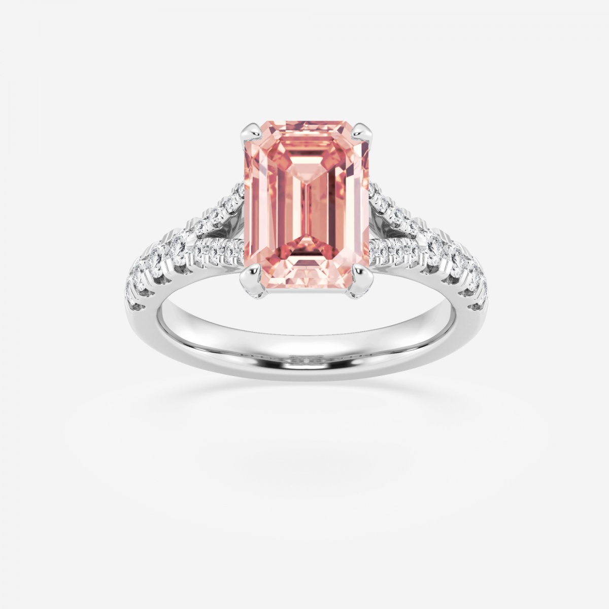 3 1/2 ctw Fancy Pink Emerald Lab Grown Diamond Split Shank Side Stone Engagement Ring