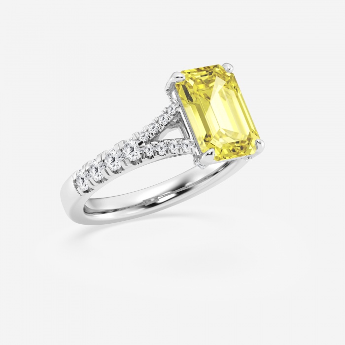 Additional Image 2 for  3 1/2 ctw Fancy Yellow Emerald Lab Grown Diamond Split Shank Side Stone Engagement Ring