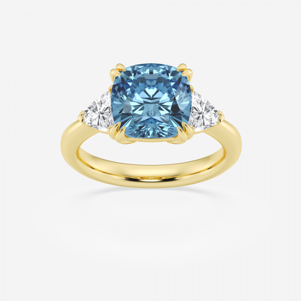 3 3/4 ctw Fancy Blue Cushion Lab Grown Diamond Three Stone Engagement ...