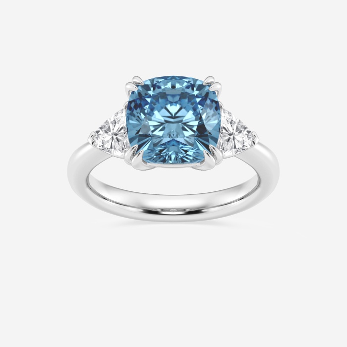 Fancy Blue Cushion Three Stone Engagement Ring