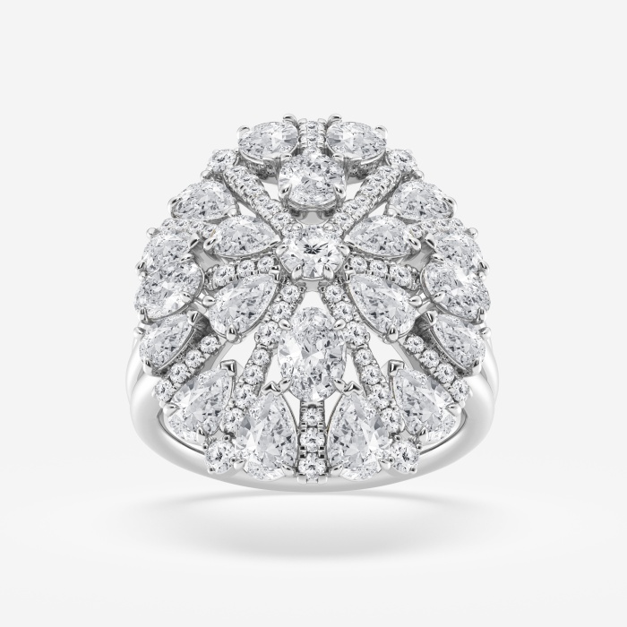 anillo de moda con ráfaga floral de diamantes cultivados en laboratorio de múltiples formas de 5 1/10 ctw