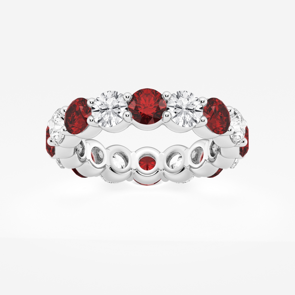 4.6 mm Round Cut Created Ruby and 2 2/3 ctw Round Lab Grown Diamond Eternity Band - 4.6mm Width