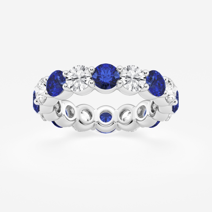 4.3 mm Round Cut Created Sapphire and 2 2/3 ctw Round Lab Grown Diamond Eternity Band - 4.3mm Width