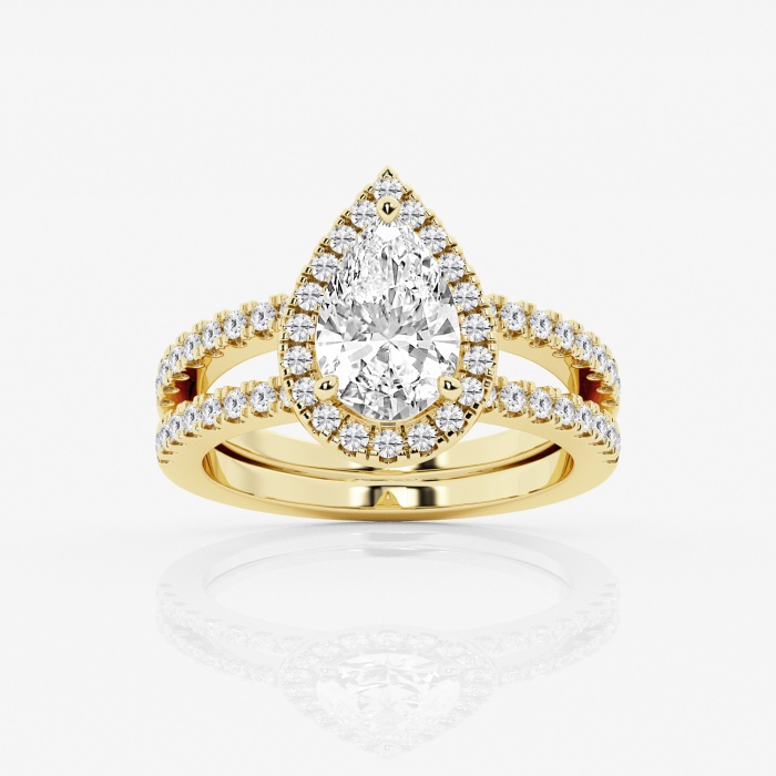 Pear Shaped Diamond Ring, Pear Lab Grown Diamond Halo Engagement Ring 18K Gold