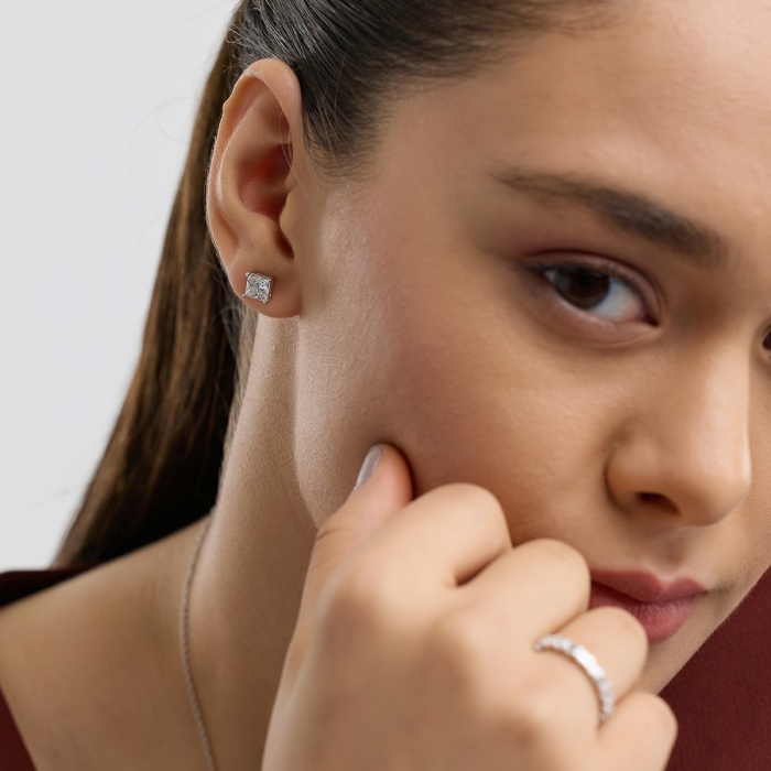 Additional Image 3 for  2 ctw Princess Lab Grown Diamond Solitaire Certified Stud Earrings