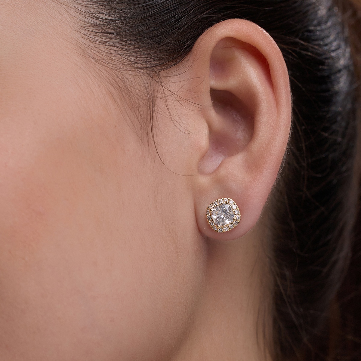 Additional Image 5 for  2 3/8 ctw Cushion Lab Grown Diamond Halo Certified Stud Earrings