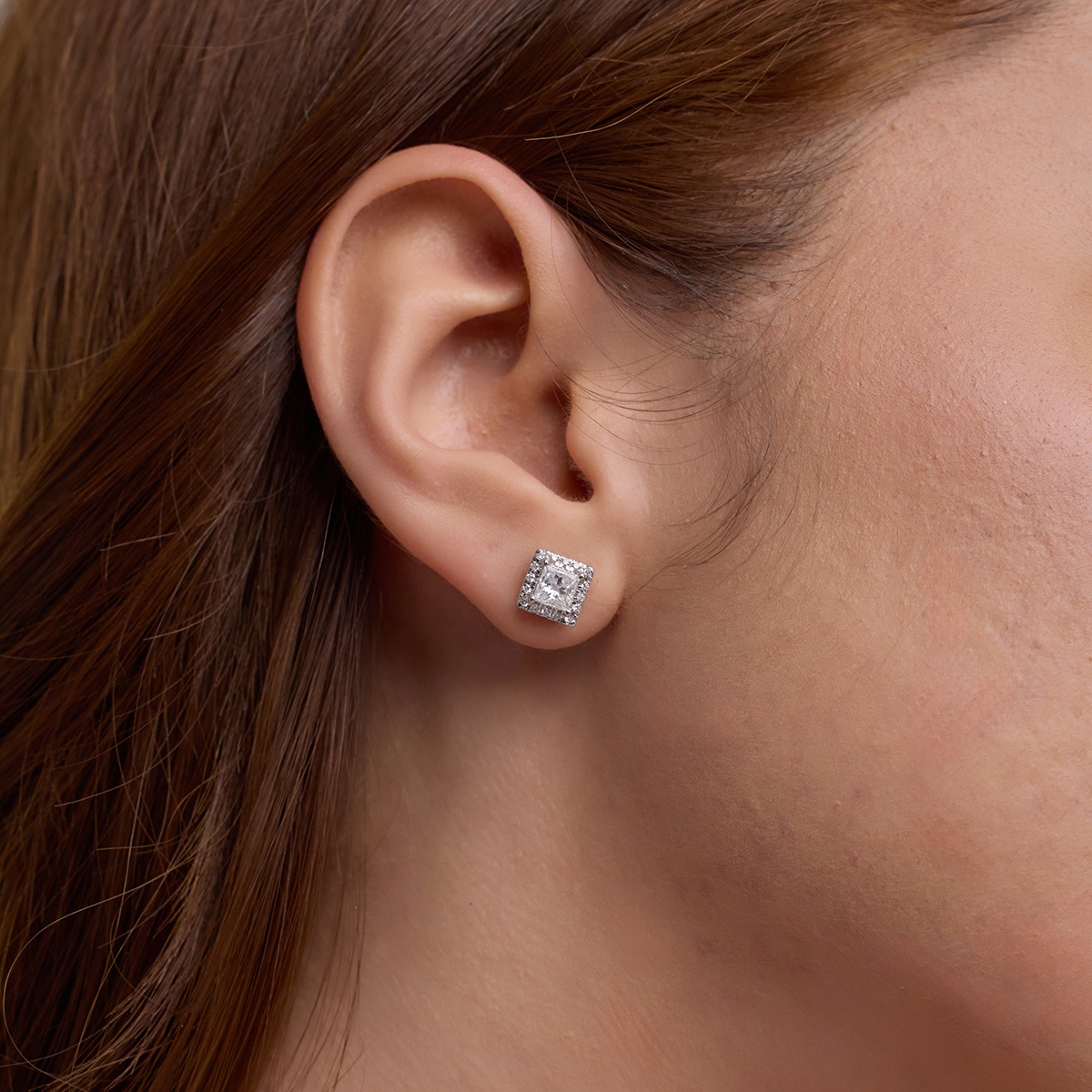 Additional Image 3 for  1 1/5 ctw Princess Lab Grown Diamond Halo Stud Earrings