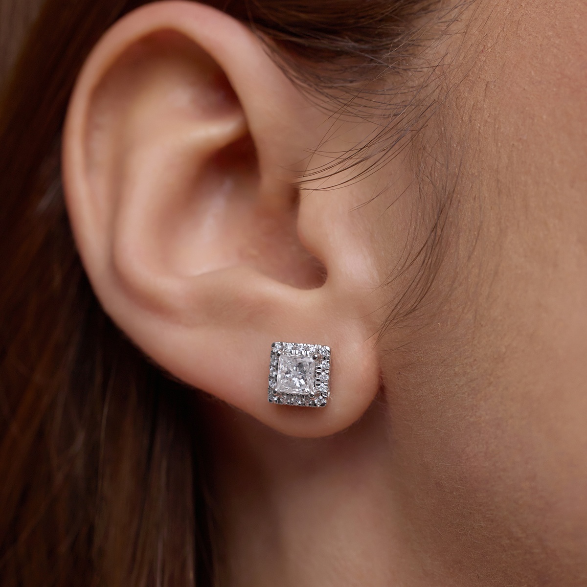 Additional Image 4 for  1 1/5 ctw Princess Lab Grown Diamond Halo Stud Earrings