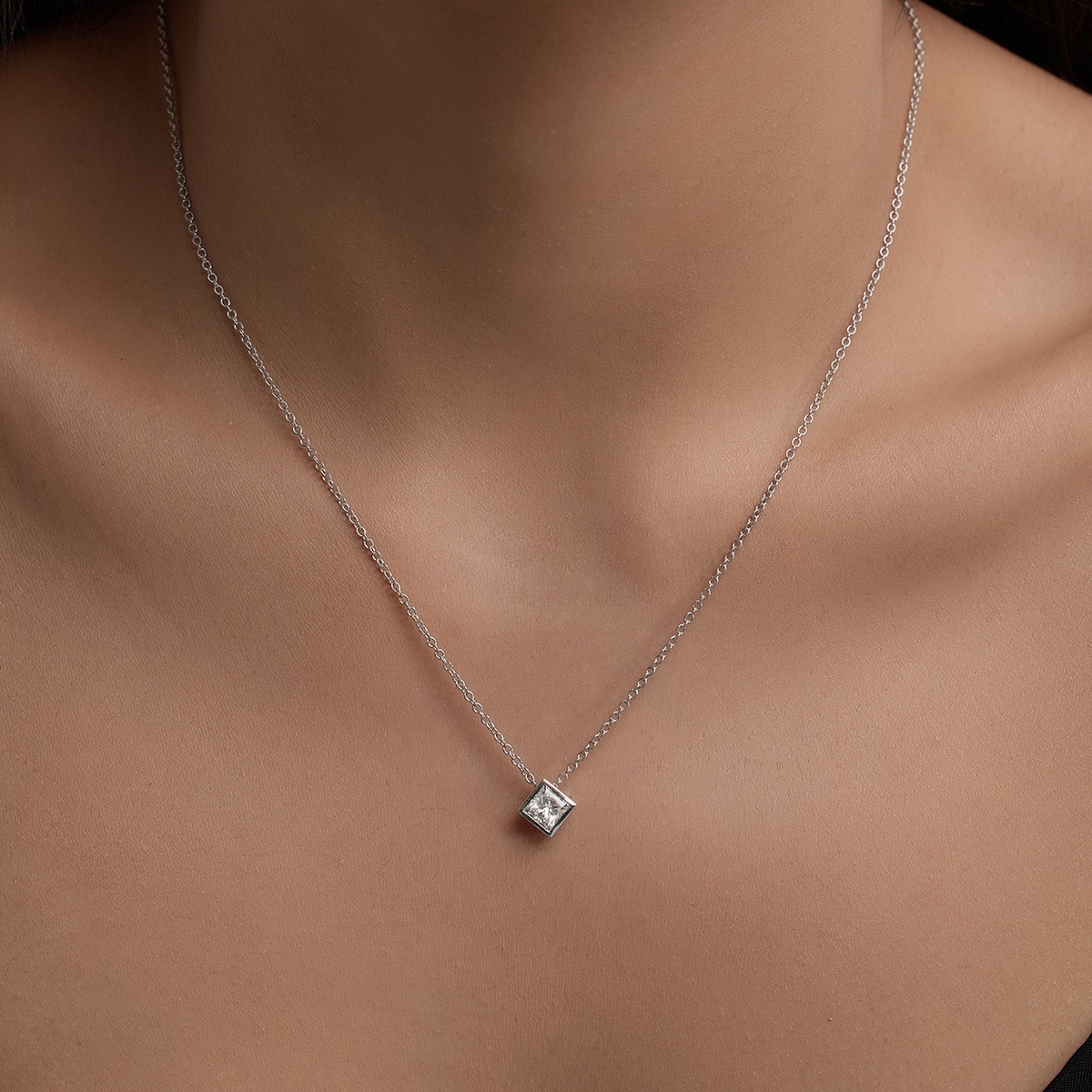 Additional Image 3 for  1 ctw Princess Lab Grown Diamond Bezel Set Solitaire Pendant with Adjustable Chain